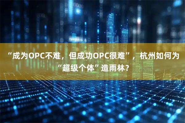 “成为OPC不难，但成功OPC很难”，杭州如何为“超级个体”造雨林？