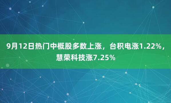 9月12日热门中概股多数上涨，台积电涨1.22%，慧荣科技涨7.25%